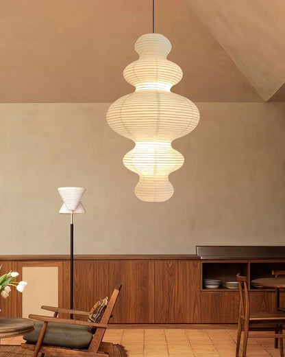 Hanging Lantern Fixture 19-Inch Natural Fiber Shade White Orb Ceiling Light Adjustable 59-Inch Cord for Dining Room Kitchen Island Asian-Ins