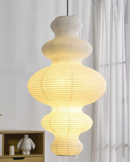 Hanging Lantern Fixture 19-Inch Natural Fiber Shade White Orb Ceiling Light Adjustable 59-Inch Cord for Dining Room Kitchen Island Asian-Ins