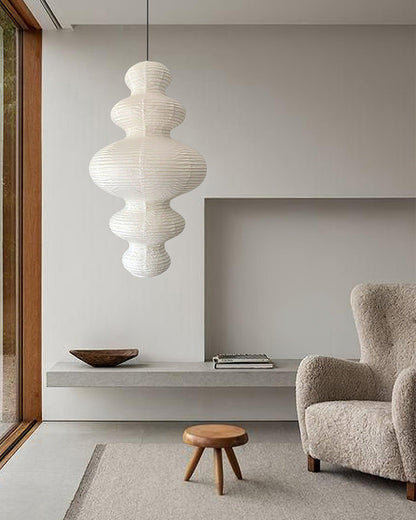 Hanging Lantern Fixture 19-Inch Natural Fiber Shade White Orb Ceiling Light Adjustable 59-Inch Cord for Dining Room Kitchen Island Asian-Ins