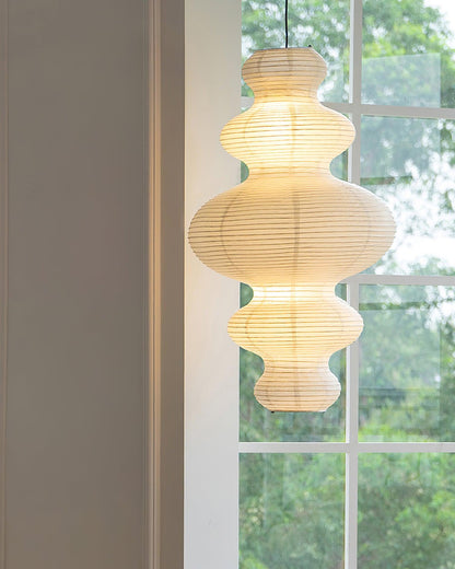 Hanging Lantern Fixture 19-Inch Natural Fiber Shade White Orb Ceiling Light Adjustable 59-Inch Cord for Dining Room Kitchen Island Asian-Ins