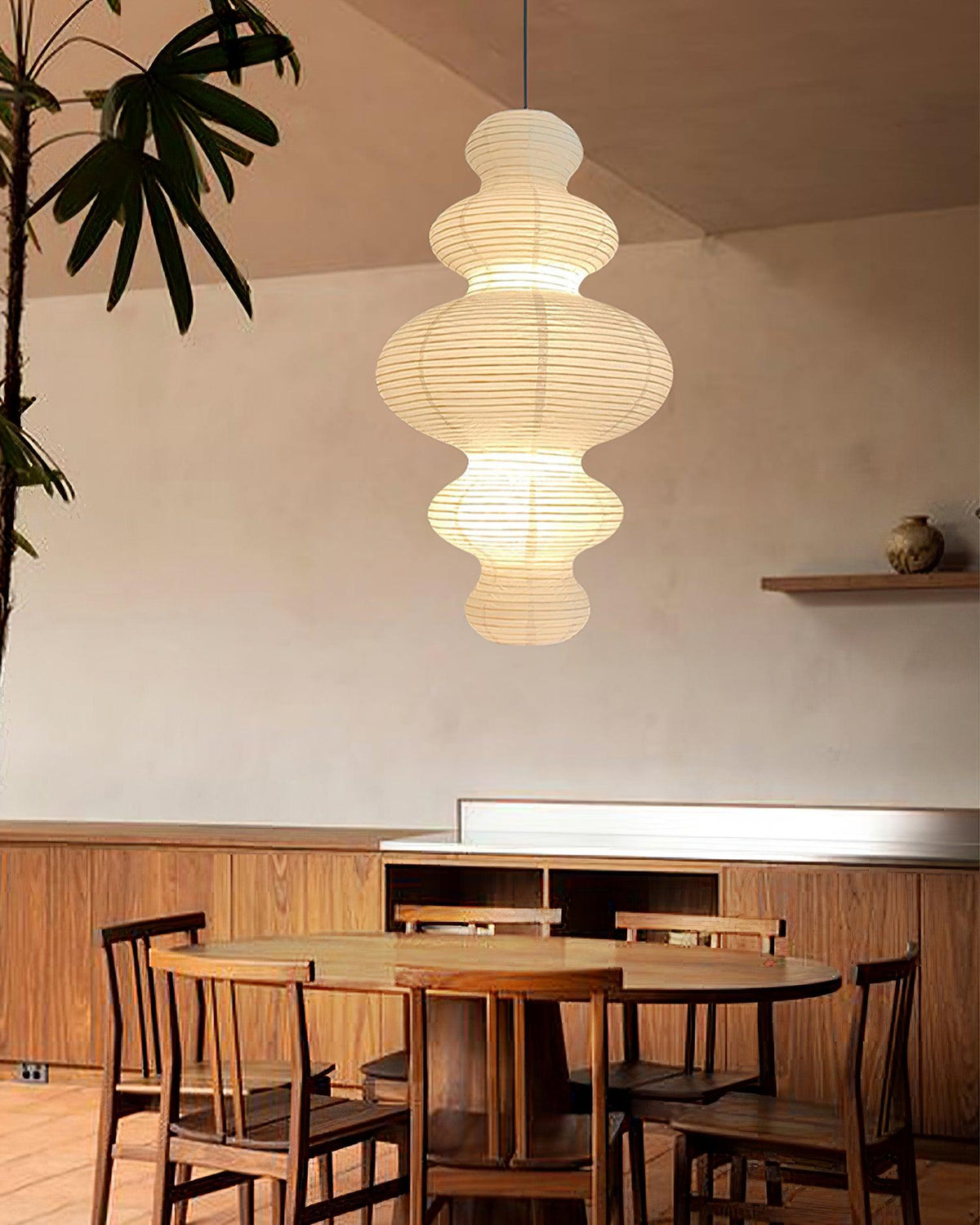 Hanging Lantern Fixture 19-Inch Natural Fiber Shade White Orb Ceiling Light Adjustable 59-Inch Cord for Dining Room Kitchen Island Asian-Ins