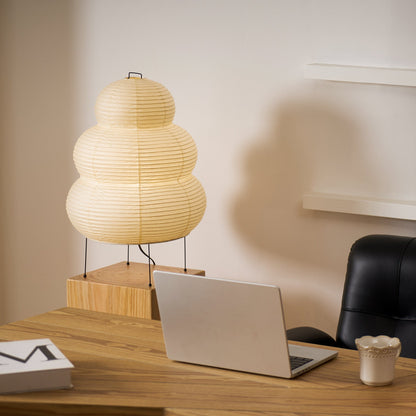 Handcrafted Paper Shade Desk Lamp 17 Inch White Soft Glow Accent Light E26 E27 Base for Bedroom Office Living Room Nightstand Reading Corner