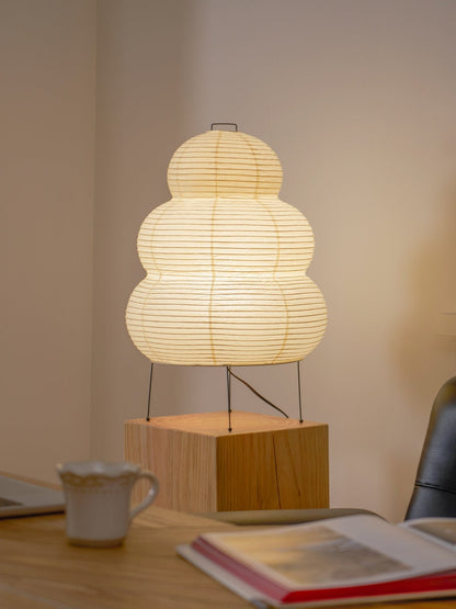 Handcrafted Paper Shade Accent Lamp 10 in Wide Warm Glow LED Bedside Nightlight for Bedroom Office Desktop Reading Nook Minimalist Japanese