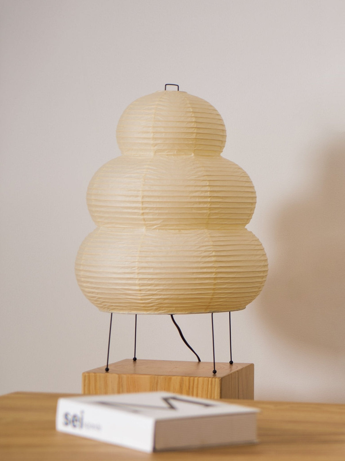 Handcrafted Paper Shade Accent Lamp 10 in Wide Warm Glow LED Bedside Nightlight for Bedroom Office Desktop Reading Nook Minimalist Japanese