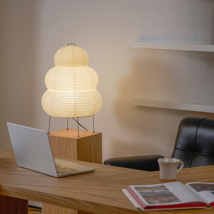 Handcrafted Paper Shade Accent Lamp 10 in Wide Warm Glow LED Bedside Nightlight for Bedroom Office Desktop Reading Nook Minimalist Japanese