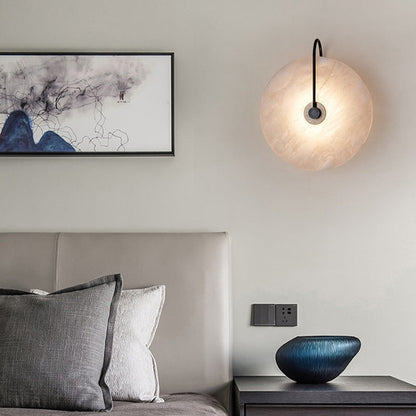 Natural Stone Sconce with Integrated LED 6-12 inch Diameter Warm White Light for Bedroom Hallway Living Room Available in Gold or Black Meta