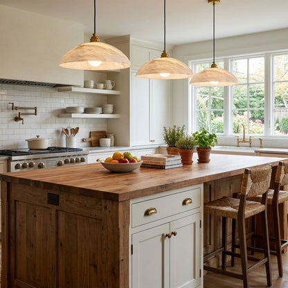 Globe Ceiling Light Fixture White Stone 16-Inch Dome Adjustable Cable Kitchen Island Dining Living Room Suspended Lamp E26 Socket