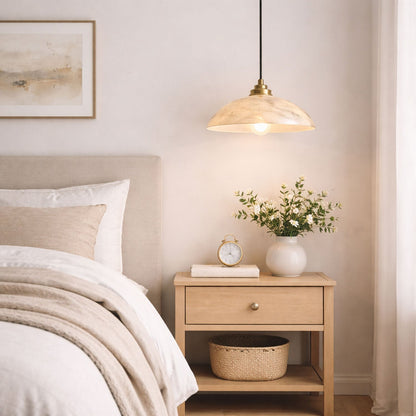 Globe Ceiling Light Fixture White Stone 16-Inch Dome Adjustable Cable Kitchen Island Dining Living Room Suspended Lamp E26 Socket