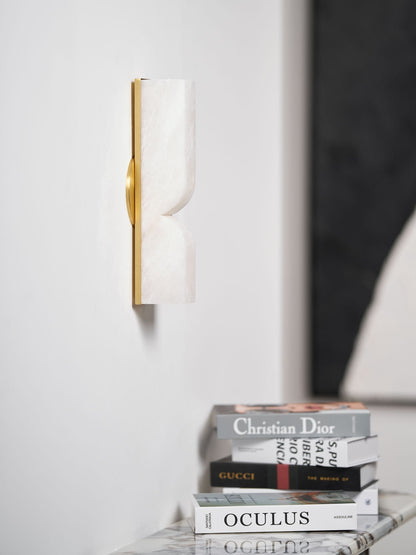 Alabaster LED Wall Light Fixture 14 inches Hardwired Gold Black Finish Adjustable Color Temperature for Bedroom Hallway Living Room Modern A