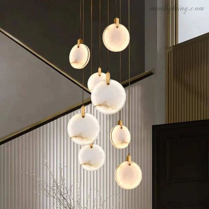 Spiral Alabaster Stairwell Chandelier Modern Multi-Tier Brass Fixture for Foyer Entryway High Ceiling Living Room