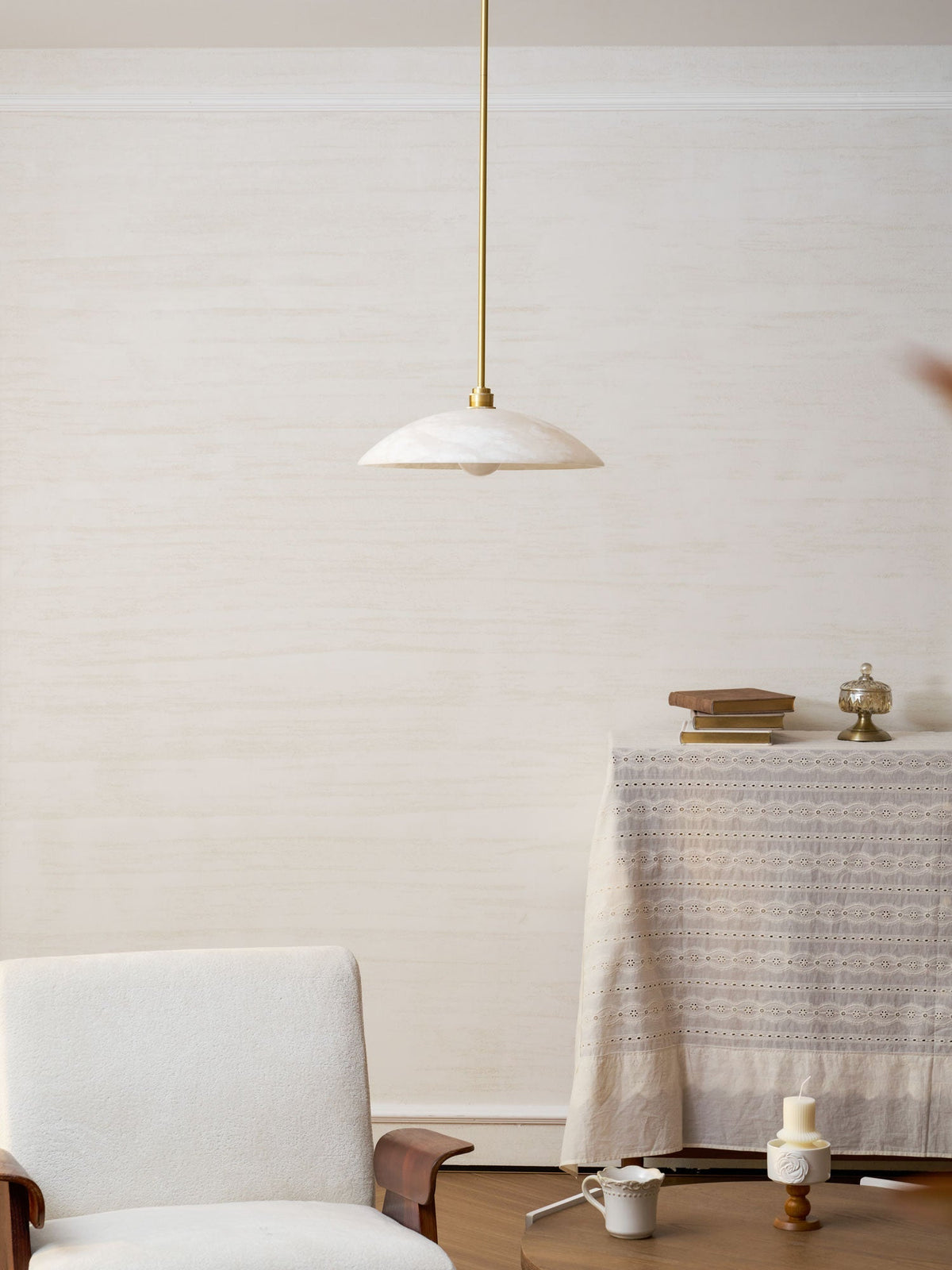 Globe Ceiling Light Fixture White Stone 16-Inch Dome Adjustable Cable Kitchen Island Dining Living Room Suspended Lamp E26 Socket
