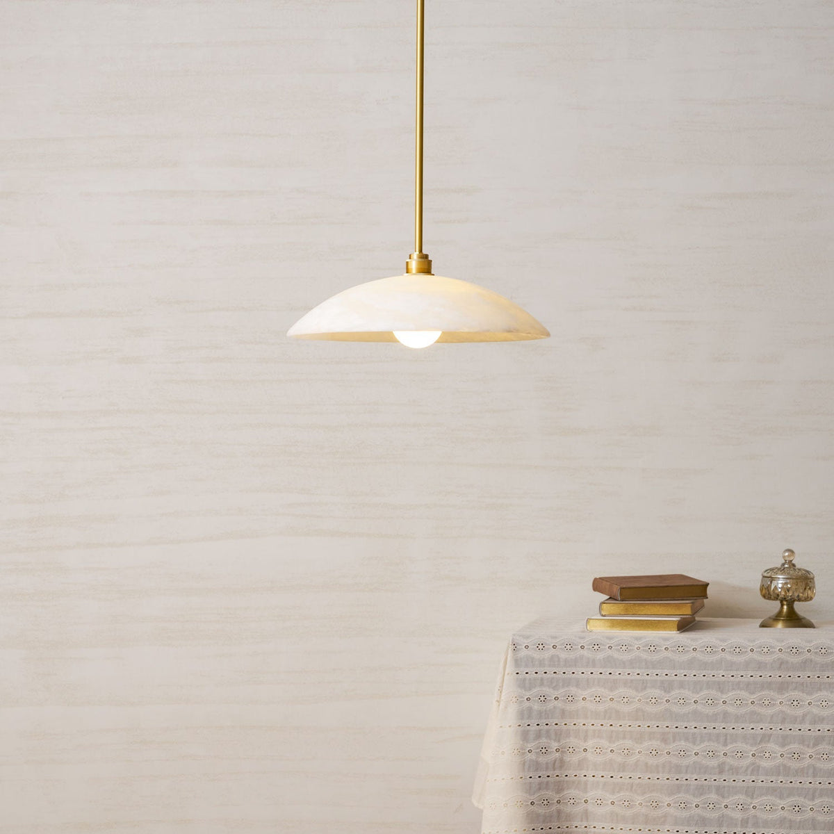 Globe Ceiling Light Fixture White Stone 16-Inch Dome Adjustable Cable Kitchen Island Dining Living Room Suspended Lamp E26 Socket