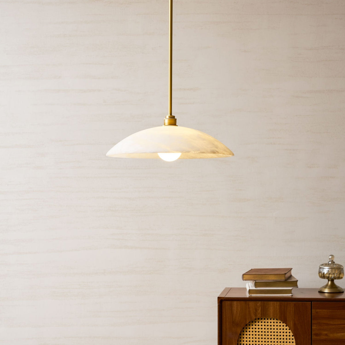 Globe Ceiling Light Fixture White Stone 16-Inch Dome Adjustable Cable Kitchen Island Dining Living Room Suspended Lamp E26 Socket