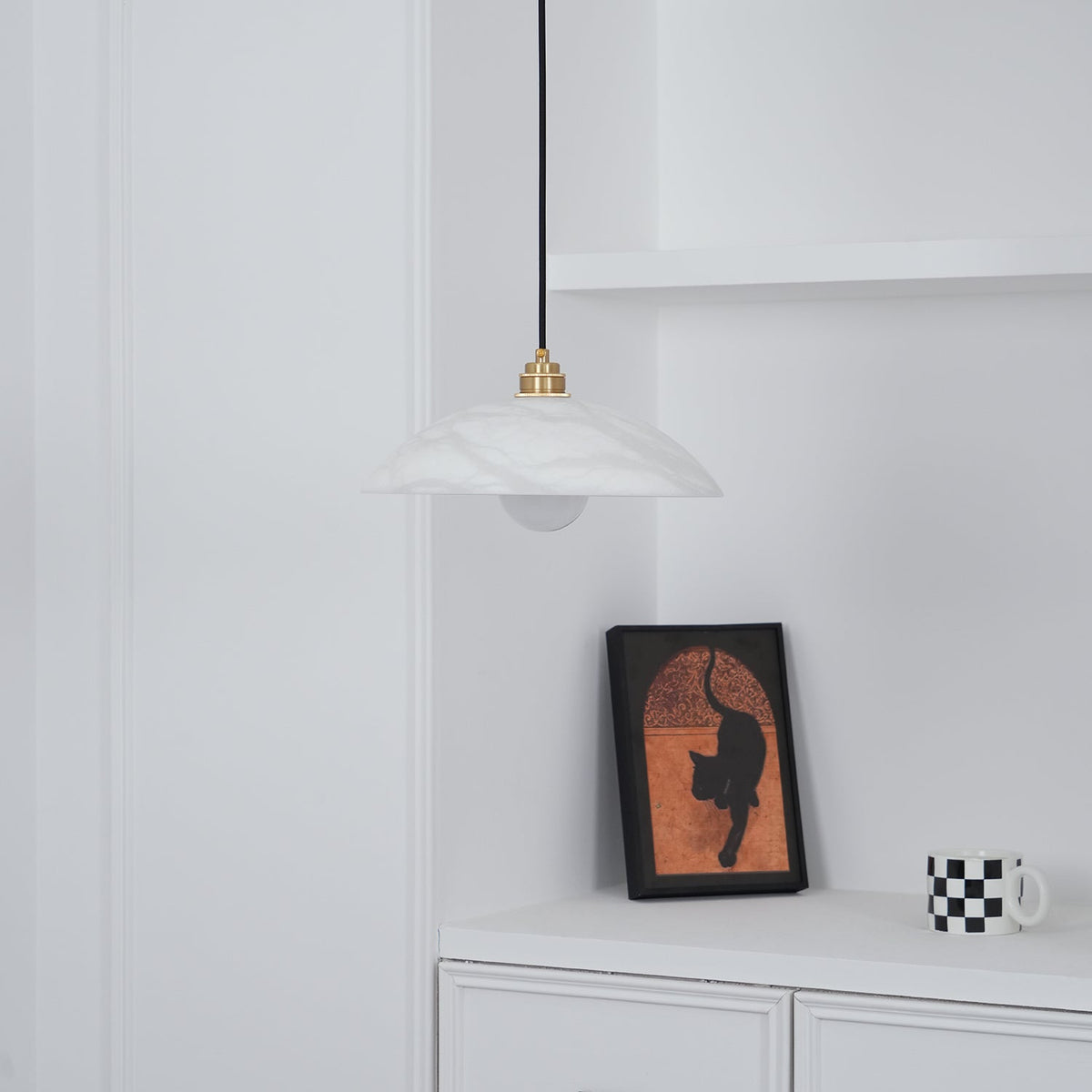 Globe Ceiling Light Fixture White Stone 16-Inch Dome Adjustable Cable Kitchen Island Dining Living Room Suspended Lamp E26 Socket