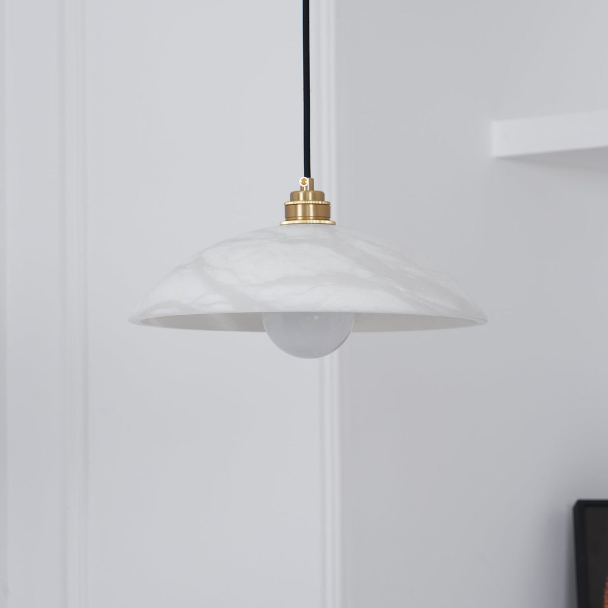 Globe Ceiling Light Fixture White Stone 16-Inch Dome Adjustable Cable Kitchen Island Dining Living Room Suspended Lamp E26 Socket