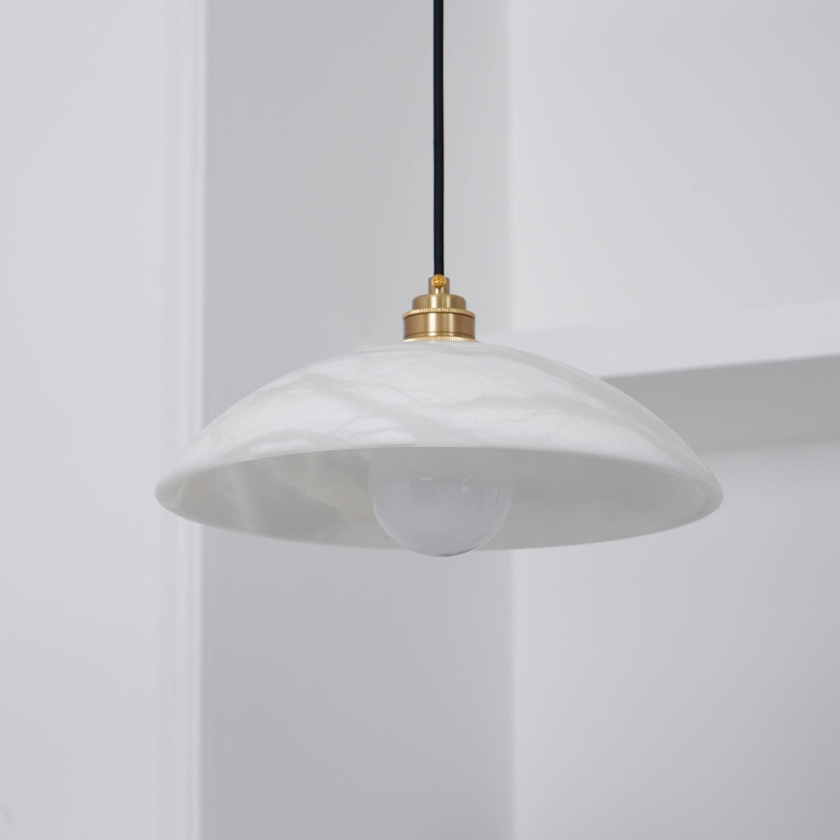 Globe Ceiling Light Fixture White Stone 16-Inch Dome Adjustable Cable Kitchen Island Dining Living Room Suspended Lamp E26 Socket