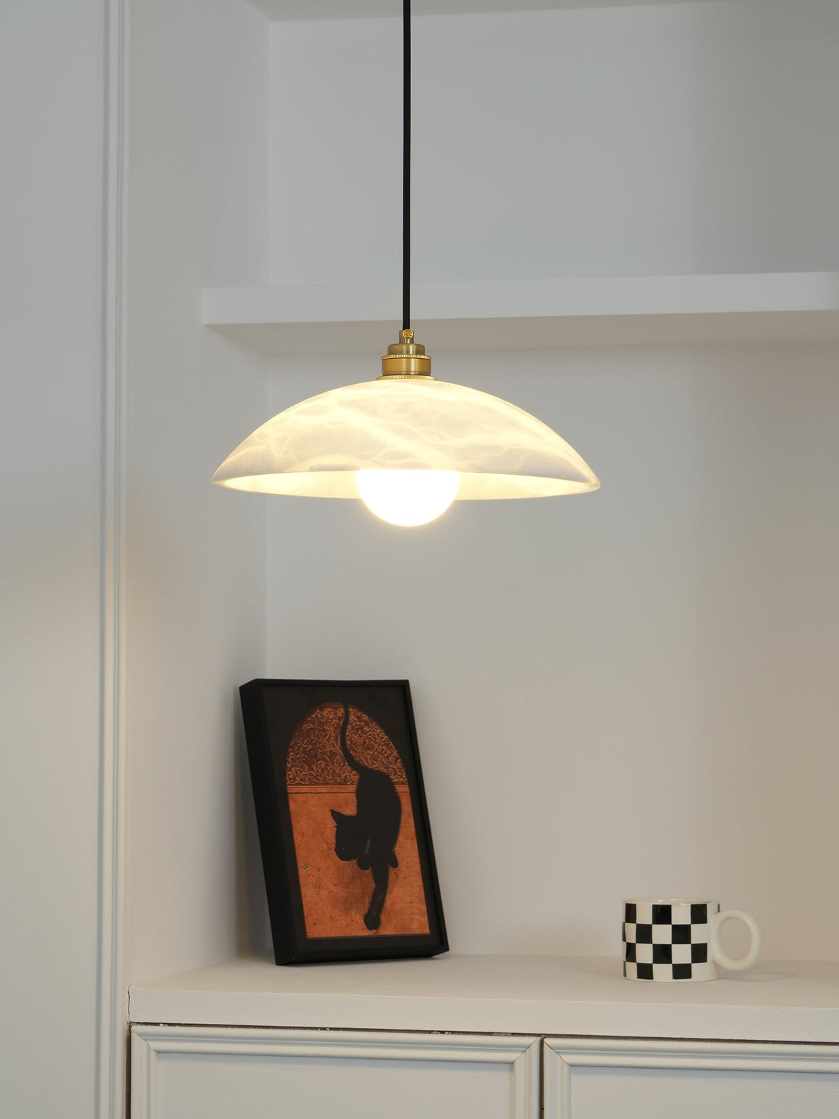 Globe Ceiling Light Fixture White Stone 16-Inch Dome Adjustable Cable Kitchen Island Dining Living Room Suspended Lamp E26 Socket