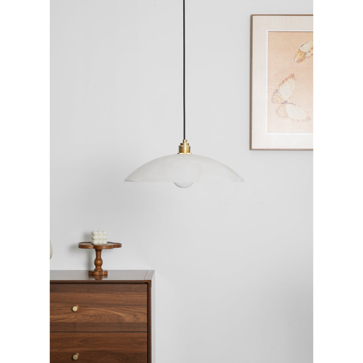 Globe Ceiling Light Fixture White Stone 16-Inch Dome Adjustable Cable Kitchen Island Dining Living Room Suspended Lamp E26 Socket