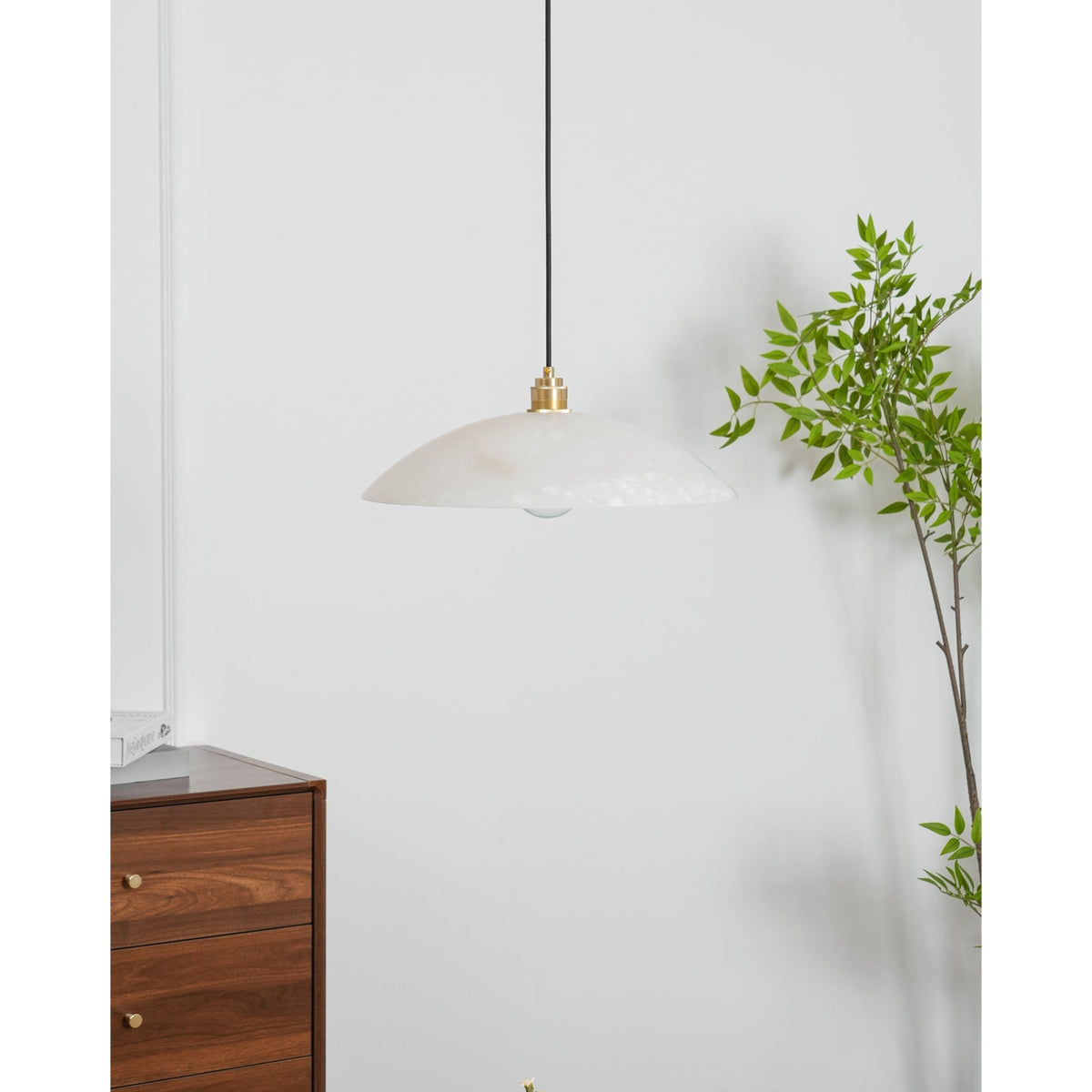 Globe Ceiling Light Fixture White Stone 16-Inch Dome Adjustable Cable Kitchen Island Dining Living Room Suspended Lamp E26 Socket