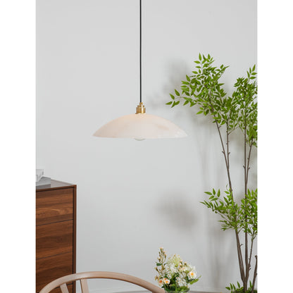 Globe Ceiling Light Fixture White Stone 16-Inch Dome Adjustable Cable Kitchen Island Dining Living Room Suspended Lamp E26 Socket
