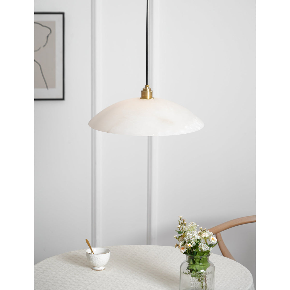 Globe Ceiling Light Fixture White Stone 16-Inch Dome Adjustable Cable Kitchen Island Dining Living Room Suspended Lamp E26 Socket