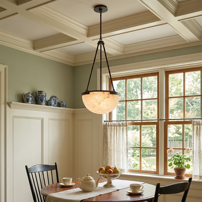 Alabaster Pendant Light with Metal Frame – Modern Kitchen Pendant Lighting for Island, Unique Design, Warm Glow