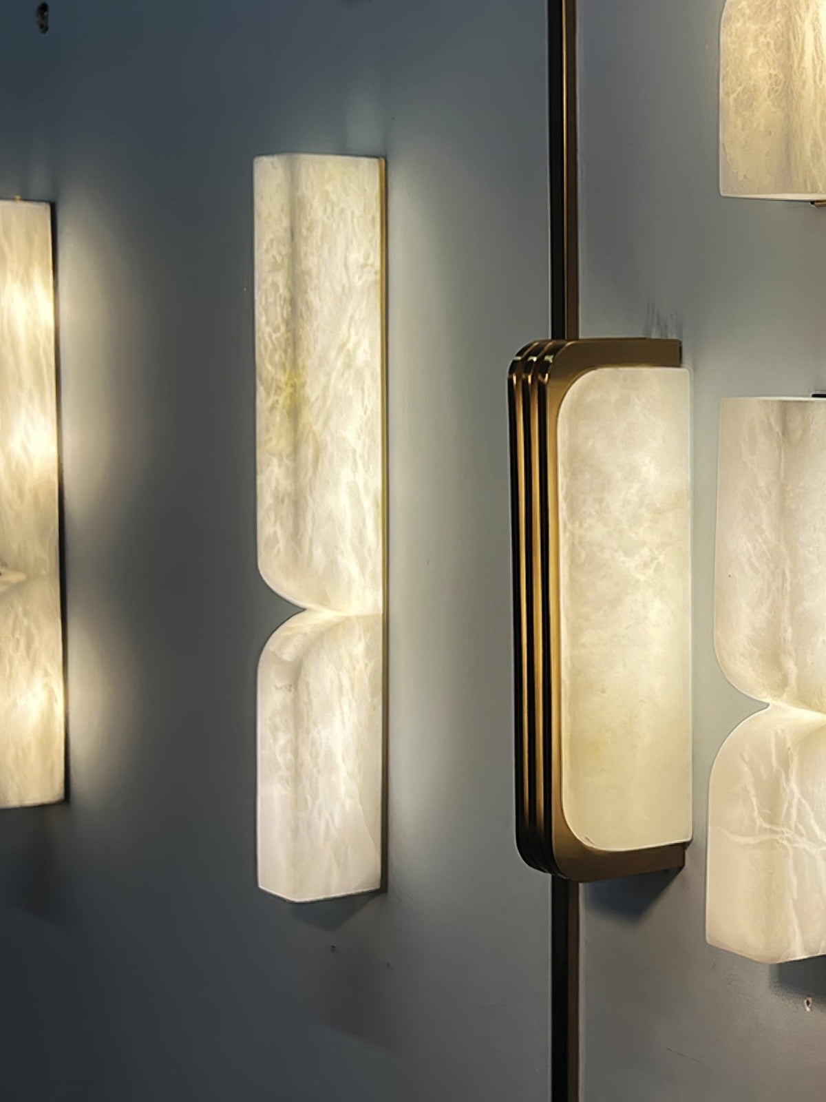 Alabaster LED Wall Light Fixture 14 inches Hardwired Gold Black Finish Adjustable Color Temperature for Bedroom Hallway Living Room Modern A