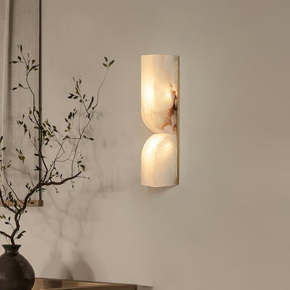 Alabaster LED Wall Light Fixture 14 inches Hardwired Gold Black Finish Adjustable Color Temperature for Bedroom Hallway Living Room Modern A