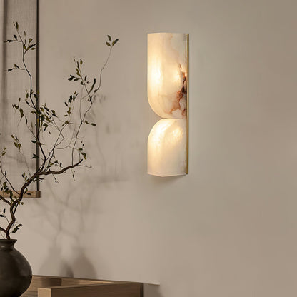 Alabaster LED Wall Light Fixture 14 inches Hardwired Gold Black Finish Adjustable Color Temperature for Bedroom Hallway Living Room Modern A