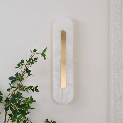 Alabaster Wall Sconce with Brass Accents – Modern LED Fixture for Living Room, Hallway & Bedroom