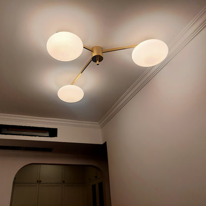 Five-Arm Flush Mount Ceiling Fixture with Milky White Shades in Warm Gold Finish for Kitchen Island Bedroom Hallway Entry Foyer Low Profile