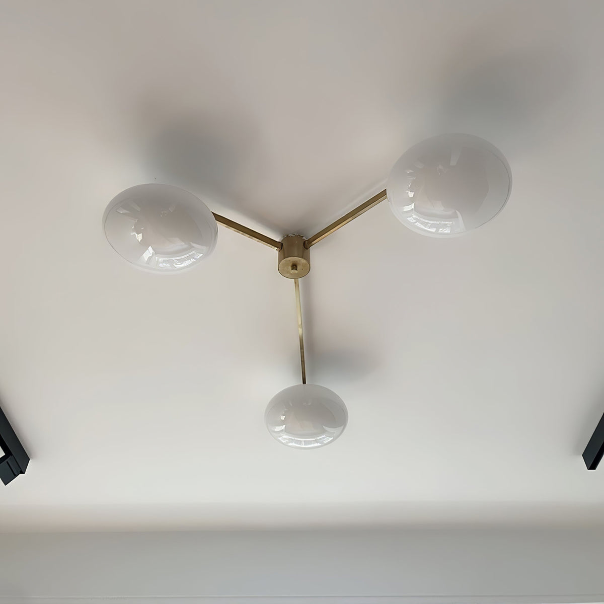 Five-Arm Flush Mount Ceiling Fixture with Milky White Shades in Warm Gold Finish for Kitchen Island Bedroom Hallway Entry Foyer Low Profile