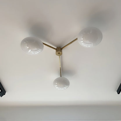 Five-Arm Flush Mount Ceiling Fixture with Milky White Shades in Warm Gold Finish for Kitchen Island Bedroom Hallway Entry Foyer Low Profile