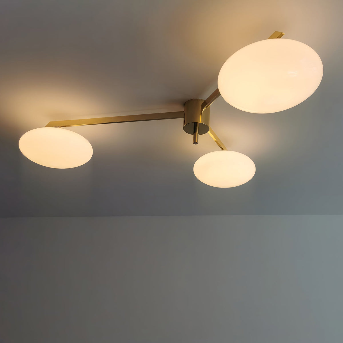 Five-Arm Flush Mount Ceiling Fixture with Milky White Shades in Warm Gold Finish for Kitchen Island Bedroom Hallway Entry Foyer Low Profile