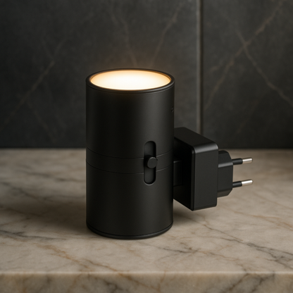Automatic Sensor Night Light for Bedroom Hallway Black ABS Plug-In Dimmable LED Ambient Lighting 3000K Warm Glow 4.2 Inch Wall Mount