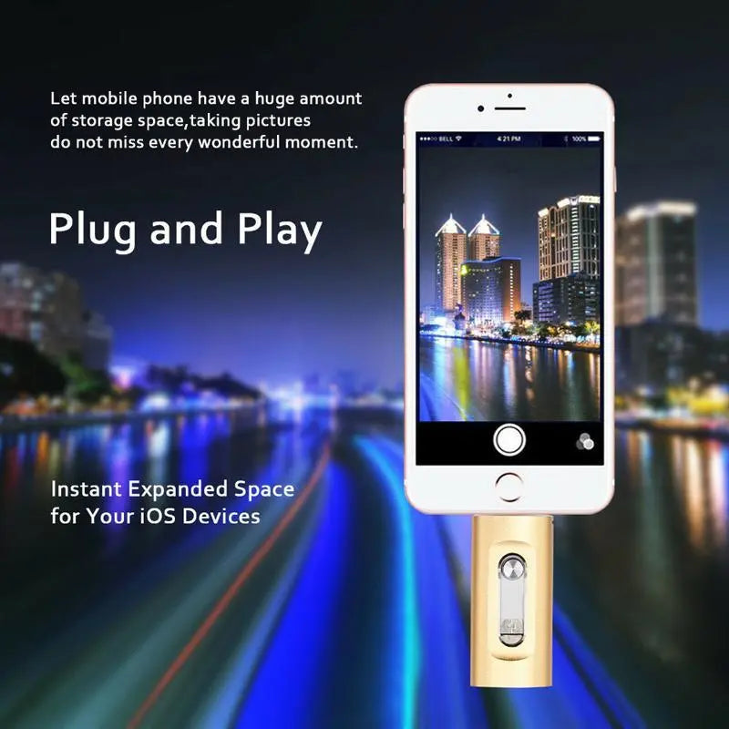 Thumb Drive 3-in-1 Connector Metal 2.6 in Portable Data Storage for iPhone Android PC Mac Laptop Tablet Photo Video Backup Keychain Memory S