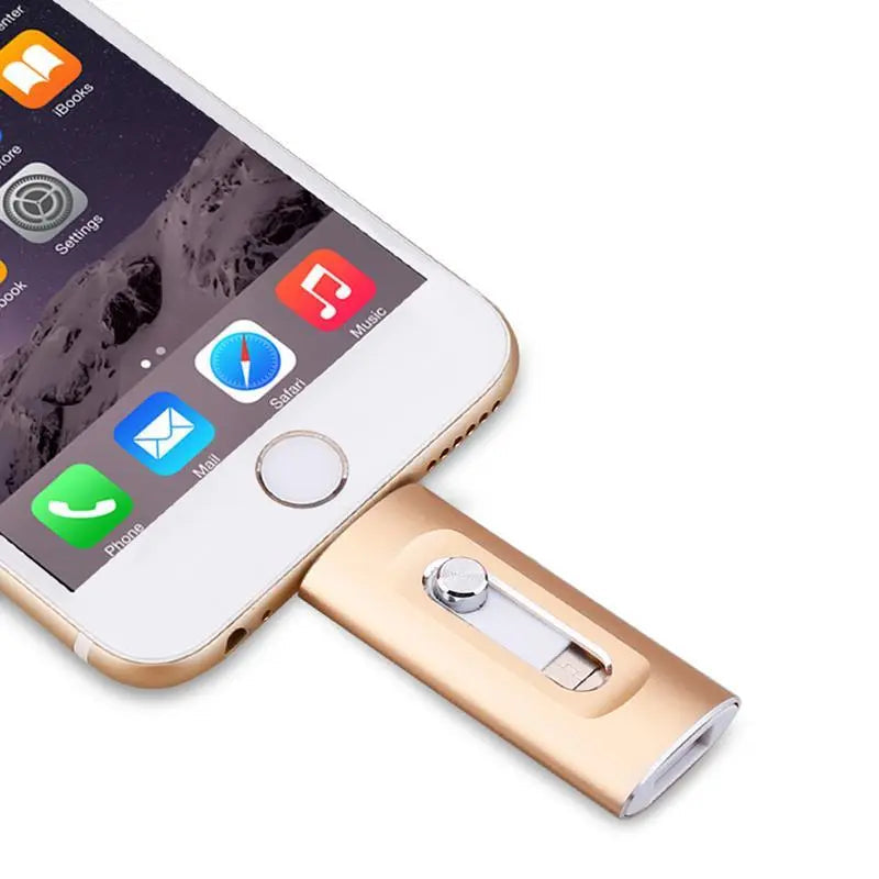 Thumb Drive 3-in-1 Connector Metal 2.6 in Portable Data Storage for iPhone Android PC Mac Laptop Tablet Photo Video Backup Keychain Memory S