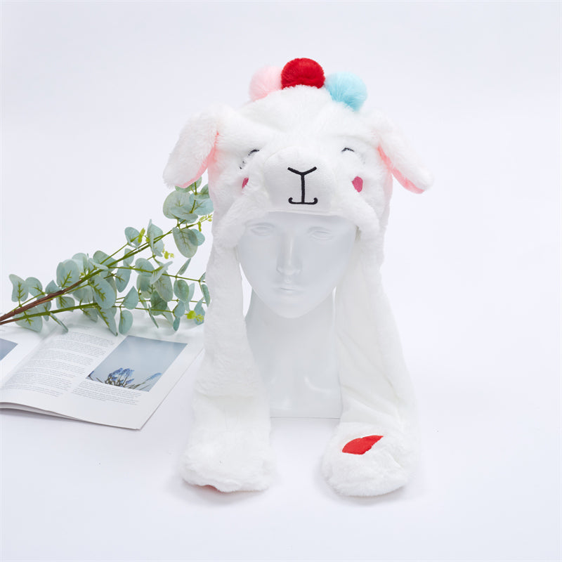 Plush Hat with Pop-Up Ears for Kids & Adults – Interactive Cosplay Beanie with Squeeze Paws | Fun Winter Accessory for Parties, Christmas