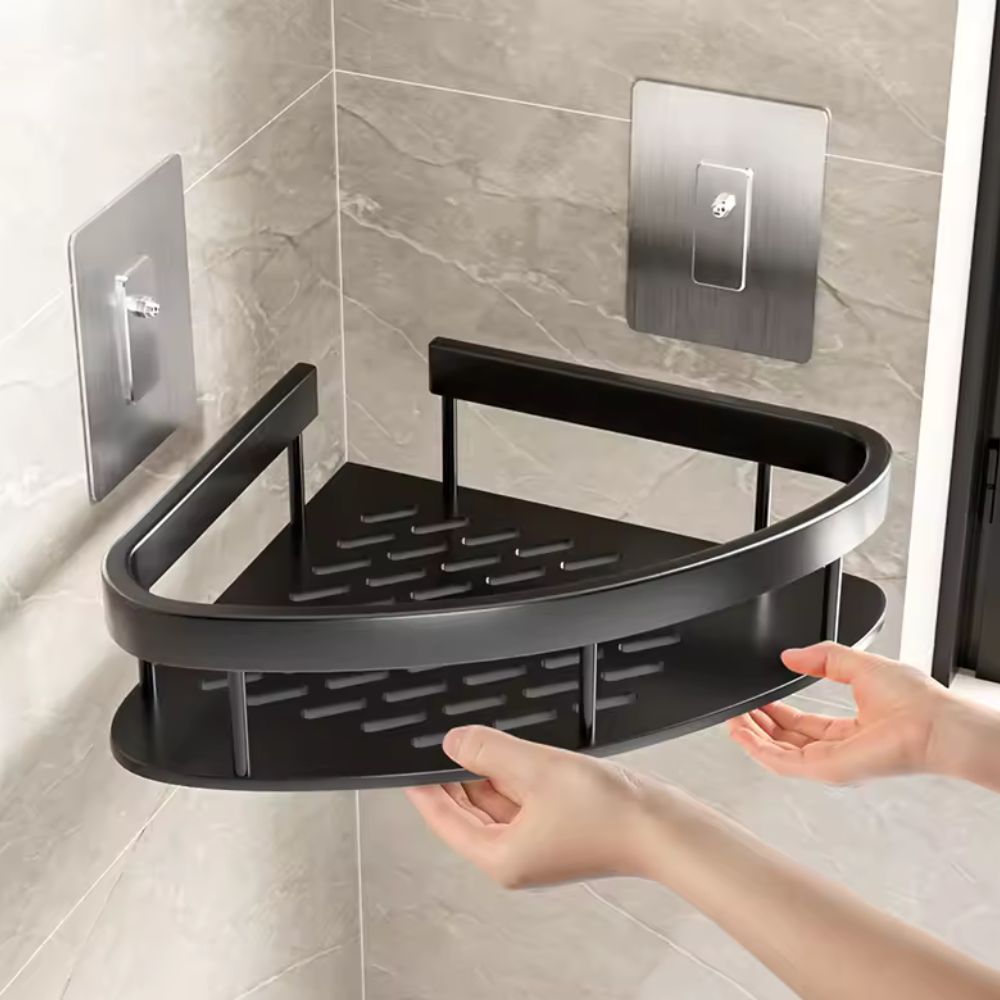 Adhesive Corner Caddy Aluminum Rust-Proof Bathroom Storage Holder for Shampoo Soap Toiletries No-Drill Wall Mount Rack for Shower Tub