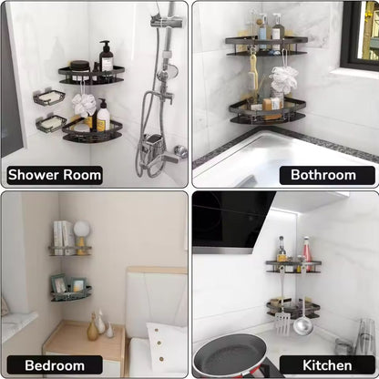 Wall-Mounted Bathroom Storage Rack with Hook, Aluminum Shower Organizer Caddy, Rustproof No-Drill Shelf for Shampoo & Soap, Single or