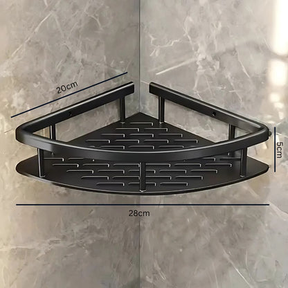 Triangular Bathroom Caddy 10 in Depth Aluminum No-Drill Adhesive Mount for Shampoo Soap Storage in Shower Stall Corner