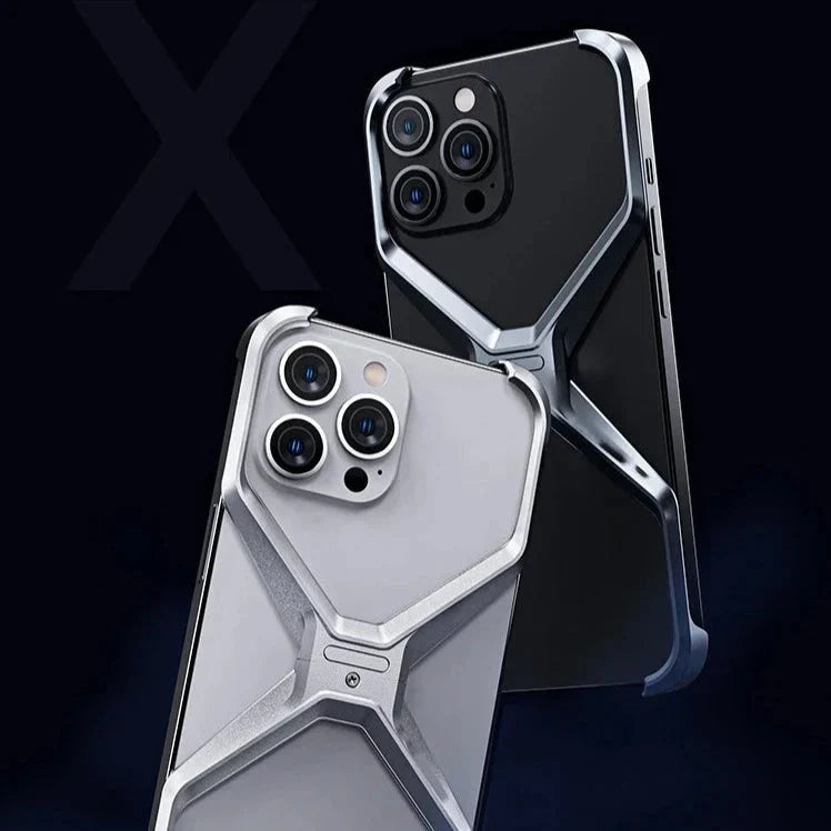 Minimalist Metal Frame Phone Case for iPhone 14, 15, 16 & 17 – Ultra-Lightweight Drop Protection with X-Frame Design