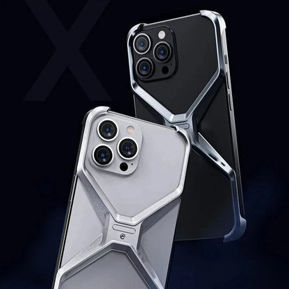 Minimalist Metal Frame Phone Case for iPhone 14, 15, 16 & 17 – Ultra-Lightweight Drop Protection with X-Frame Design