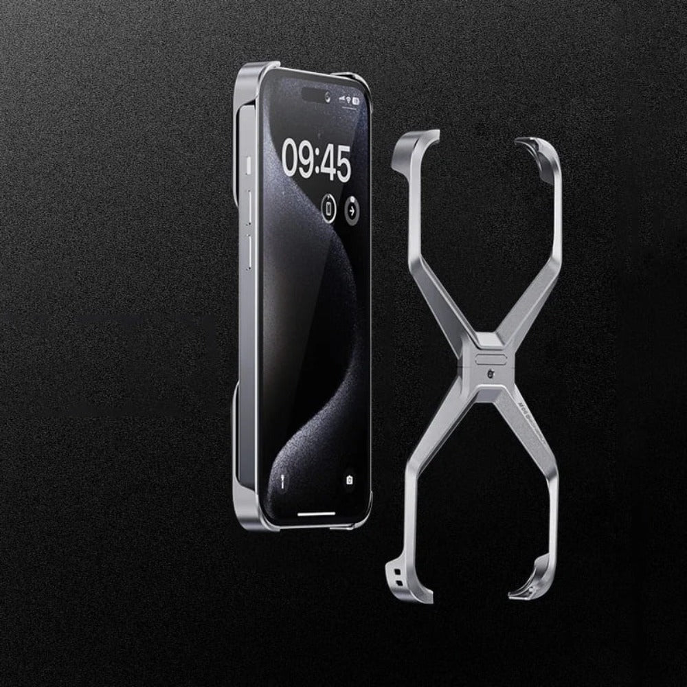 Minimalist Metal Frame Phone Case for iPhone 14, 15, 16 & 17 – Ultra-Lightweight Drop Protection with X-Frame Design