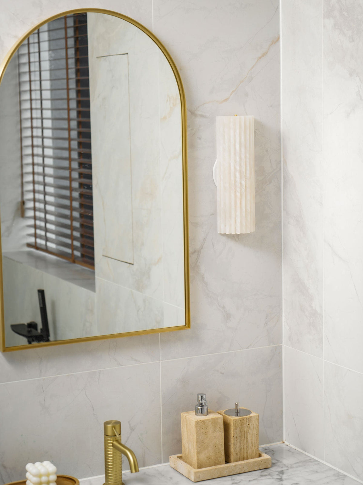 Alabaster Wall Sconce Light Fixture Cylinder Hardwired LED Integrated White Warm Neutral Cool Temperature Modern Accent for Bedroom