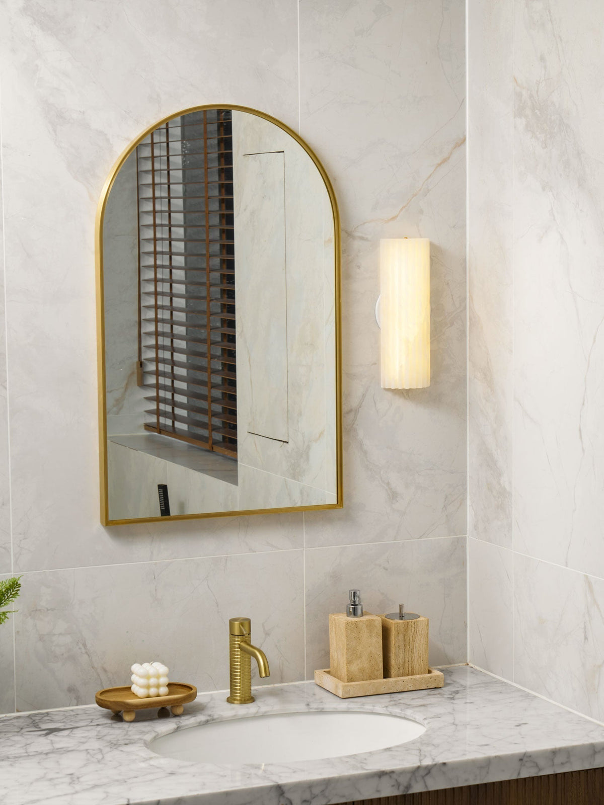 Alabaster Wall Sconce Light Fixture Cylinder Hardwired LED Integrated White Warm Neutral Cool Temperature Modern Accent for Bedroom