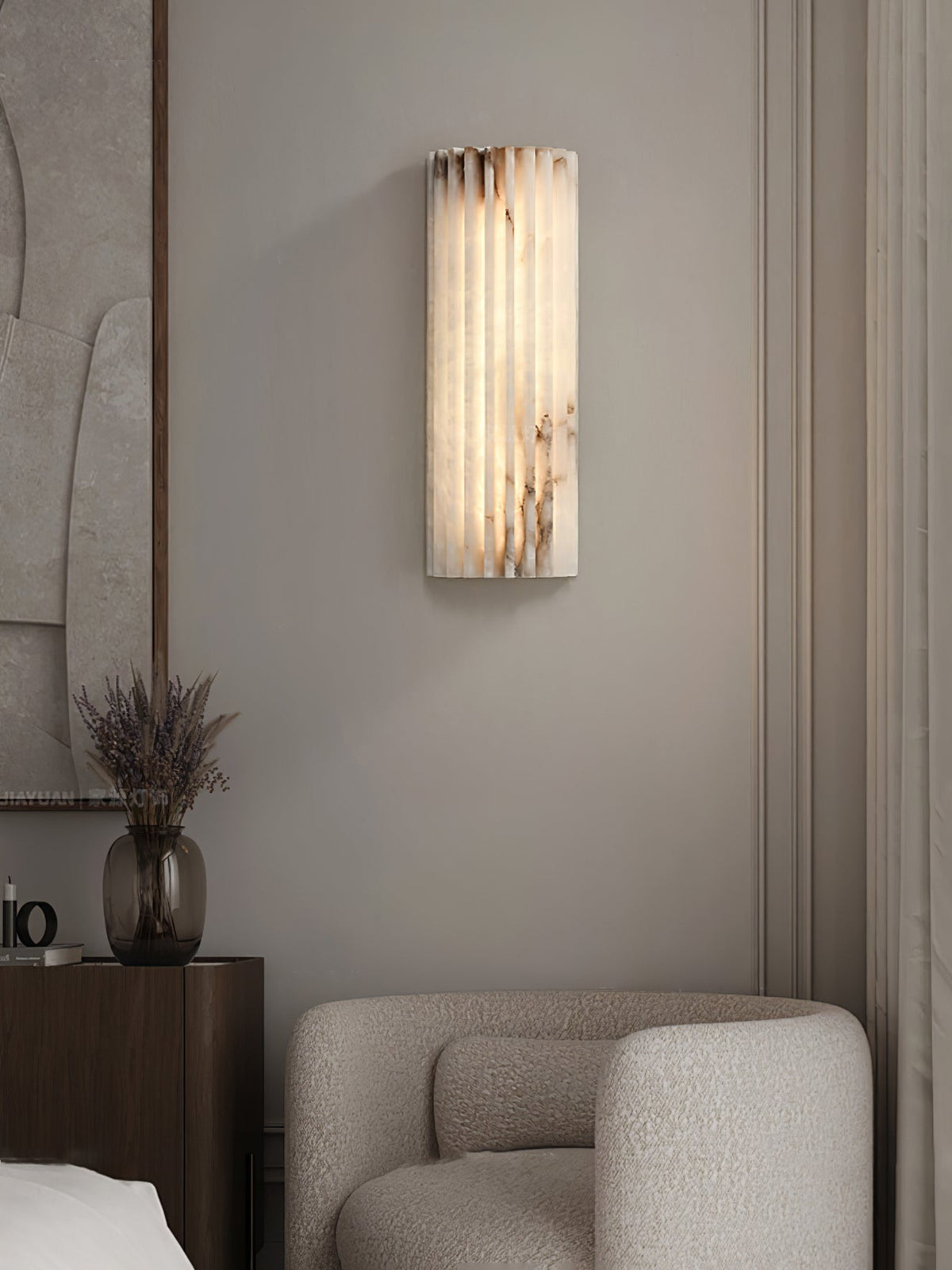 Alabaster Wall Sconce Light Fixture Cylinder Hardwired LED Integrated White Warm Neutral Cool Temperature Modern Accent for Bedroom