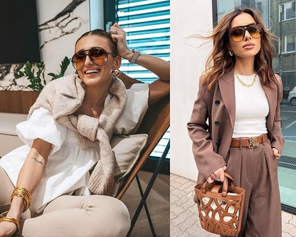 Amara | Retro Oversized Aviator Sunglasses with UV400 Protection | Unisex Design for Timeless Style