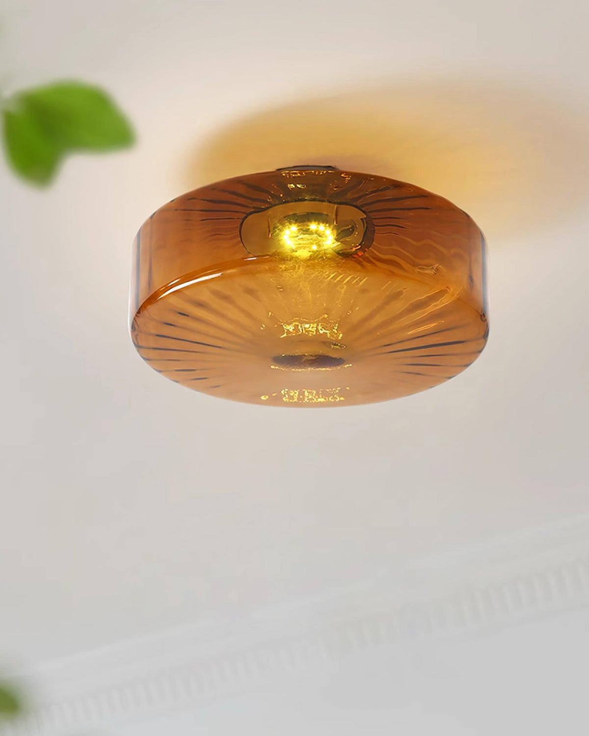 Flush Mount LED Ceiling Light Fixture 15 inch Amber Glass Chrome Finish Warm White for Bedroom Hallway Bathroom