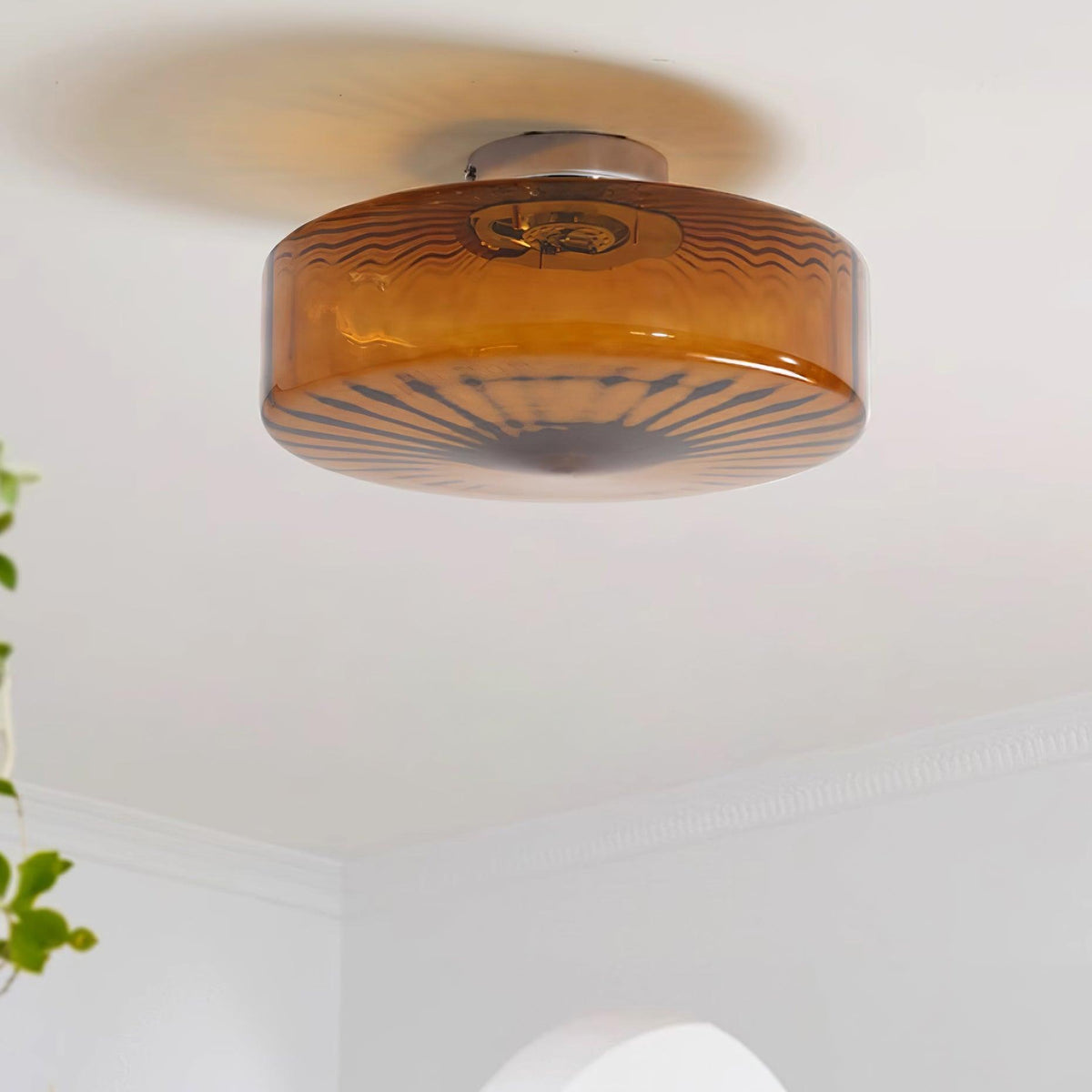 Flush Mount LED Ceiling Light Fixture 15 inch Amber Glass Chrome Finish Warm White for Bedroom Hallway Bathroom